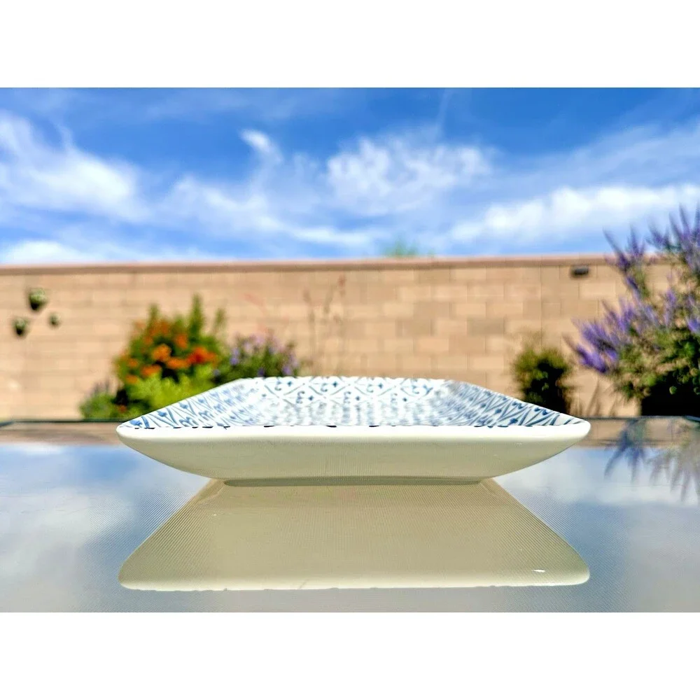 Sur la Table Fleur de Lis Rectangular Cobalt Blue & White Serving Platter Tray
